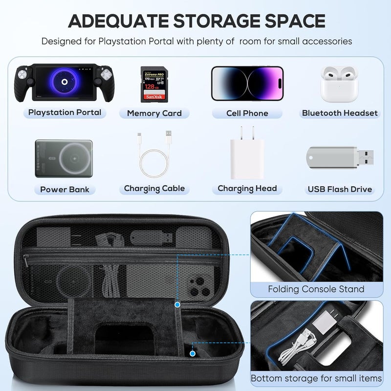 Kinwin 10 in 1 Accessories Bundle Compatible with PlayStation Portal, EVA Carrying Case for PS Portal with Silicone Protective Cover, 2 Pack Screen Protectors and 4 Thumb Grips for PS5 Portal Console - Image 3